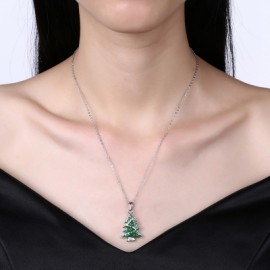 Christmas Dripping Oil Christmas Tree Necklace White/Platinum Plated