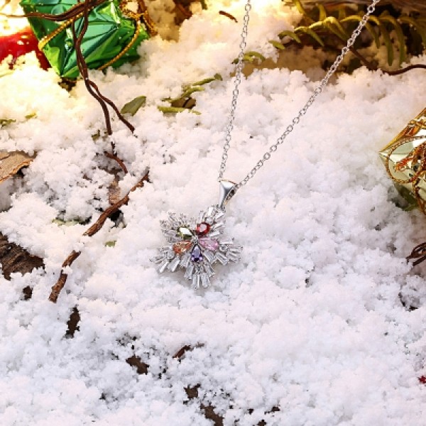 Christmas Colorful Zircon Necklace Fashion Women Trend Snow Necklace 