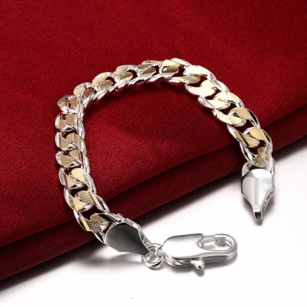 Colored Side Shrimp Clasp Bracelet - Men\'S Geometric Silver Chain Bracelet 