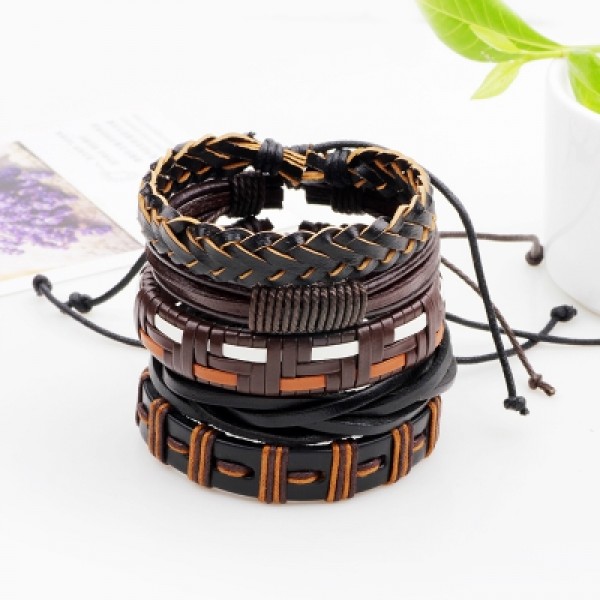 5 Pcs Handmade Leather Braided Bracelet 
