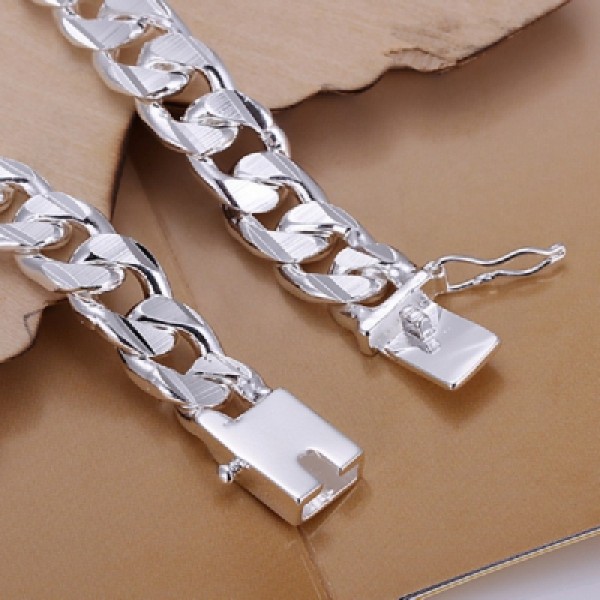 H032 Men\'s Geometric Silver Chain Bracelet 
