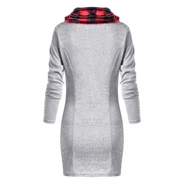 Cowl Neck Plaid Sweatshirt Dress 