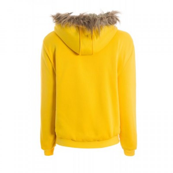 Artificial Wool Embellished Hooded Zipper and Pocket Design Women\'s Cotton Coat 