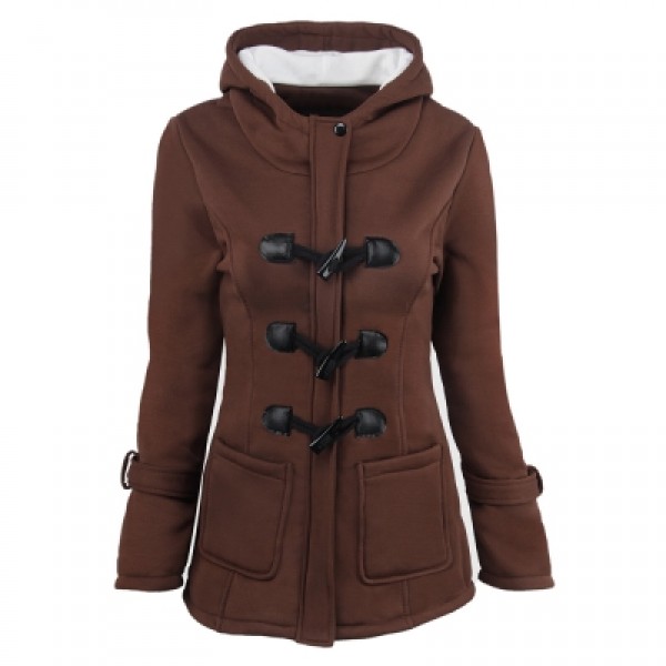 Female Coat Thick Horn Button Hooded Cotton Blend Women Jacket 