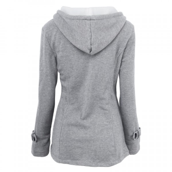 Female Coat Thick Horn Button Hooded Cotton Blend Women Jacket 